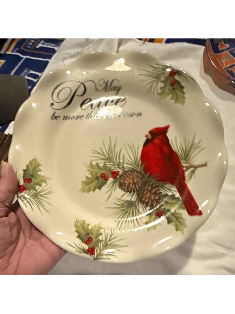 Holiday Cardinal Decorative Serving Plate - Cream and Red